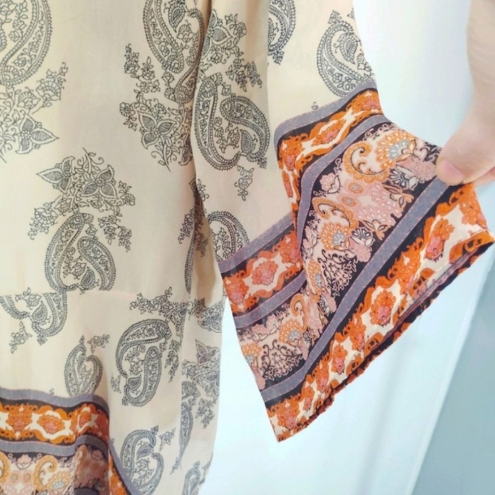 Autumn Beauty M/L Xhilaration Pretty Paisley Kimono Cardigan Coverup Semi-sheer - Picture 10 of 15